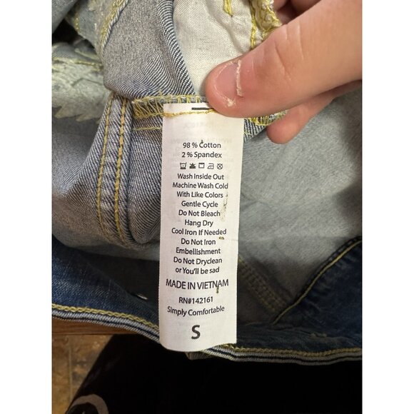 LuLaRoe Jean Jacket Size Small Southwest Aztec Boho Embroidered Blue Denim Hippi - Picture 11 of 15